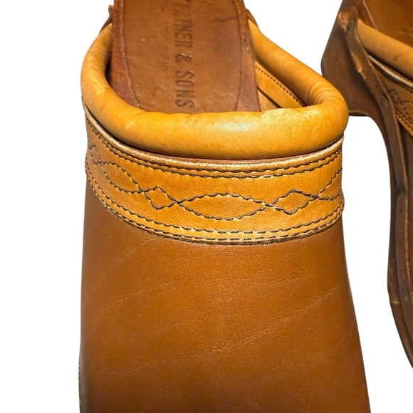 Vintage Father & Son Valleria Cognac Brown Leather Clog Heeled for Women Size 8 - Picture 3 of 10